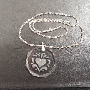 Reversed Carved Glass Octagon Pendant Necklace Heart Design By Hallmark Cards